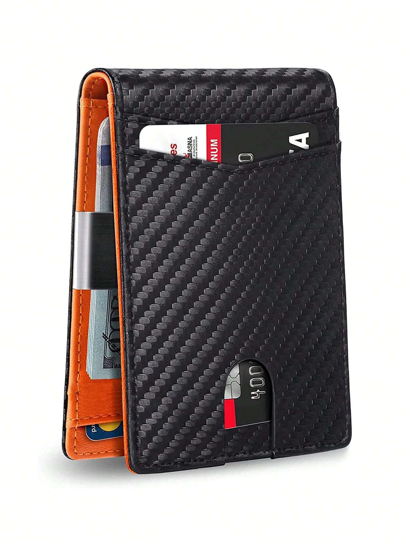 محفظة كربون فايبر للرجال بطبعة الدولار ومشبك نقود، محفظة أنيقة لحفظ البطاقات والنقود محفظة كربون فايبر للرجال بطبعة الدولار ومشبك نقود
