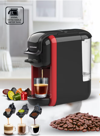 ماكينة تحضير قهوة إسبريسو 3 في 1 متعددة الكبسولات 600 ml 1450 W SCM-4969 أسود/أحمر