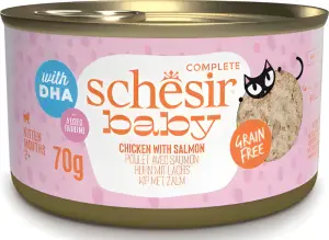 Schesir Baby Chicken in broth 70g in can، طعام شيسير للقطط الصغيرة بأطعمة متنوعة، دجاج طبيعي مع كبد دجاج في مرق، 70 جم 5 4d4dac26c6335e9de8619078d449d274 hi
