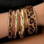 طقم أساور نسائية بنقشة فهد، إكسسوارات بانك عتيقة قابلة للتكديس بلمسة يدوية