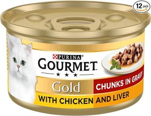 Gourmet Gold Chicken & Liver in Gravy 12 x 85g، طعام جورميه جولد للقطط، دجاج وكبد في صوص لذيذ، 12 × 85 جم 2 71jLhelNhSL. AC SX679 PIbundle 12TopRight00 SH20