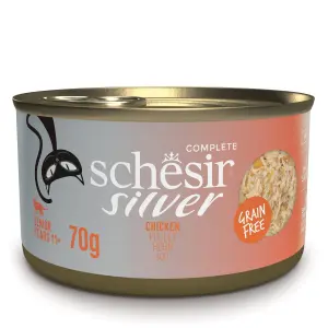Schesir Silver For Senior Cats,70g، طعام طبيعي للقطط الكبيرة في السن، نكهات متعددة في مرق مغذي، 70 جم 1 8005852112057 21113003 NE MAIN e1713285910166
