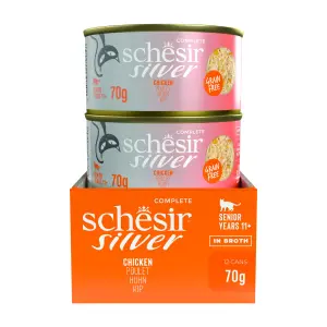 Schesir Silver For Senior Cats,70g، طعام طبيعي للقطط الكبيرة في السن، نكهات متعددة في مرق مغذي، 70 جم 2 8005852112057 21113003 NE SIDE TRAY scaled 1