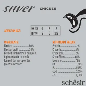 Schesir Silver For Senior Cats,70g، طعام طبيعي للقطط الكبيرة في السن، نكهات متعددة في مرق مغذي، 70 جم 9 8005852112057 EN INFO1