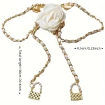 سلسلة خصر نسائية – حزام لؤلؤ – كاميليا – إكسسوار نسائي – حزام فساتين – حزام قمصان – حزام أنيق – موضة نسائية – حزام للمناسبات – إكسسوار فاخر