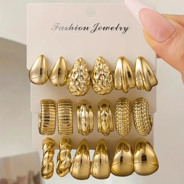 طقم أقراط نسائية متدلية بتصميم بانك وطبعة عتيقة، 18 قطعة لإطلالة جريئة وعصرية