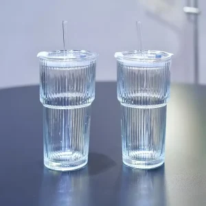 كوب زجاجي مخطط بغطاء وقشة، سعة 600 مل للمشروبات الساخنة والباردة، مثالي للاستخدام المنزلي، في المكتب، أو أثناء السفر 6 b04826d9 2cf3 4cf8 ba6e 7ecdbe8c3a0d