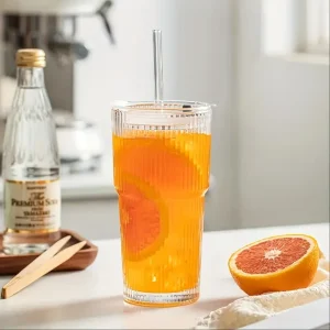 كوب زجاجي مخطط بغطاء وقشة، سعة 600 مل للمشروبات الساخنة والباردة، مثالي للاستخدام المنزلي، في المكتب، أو أثناء السفر 8 bc98d156 ed32 4c87 8707 30d0bfeaf2e1