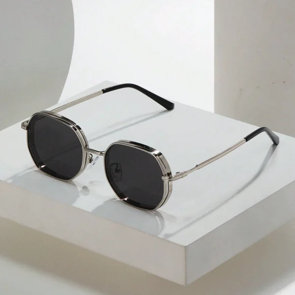 نظارة شمسية معدنية بإطار سميك متعدد الأضلاع