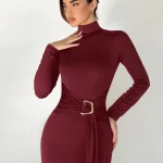 فستان Aloruh نسائي طويل، Slim Fit بياقة عالية وخصر محدد للخريف والشتاء