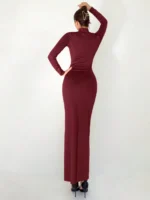 ⁦فستان Aloruh نسائي طويل، Slim Fit بياقة عالية وخصر محدد للخريف والشتاء، مناسب كإطلالة يومية أنيقة أو للمناسبات الخاصة⁩ - الصورة ⁦5⁩