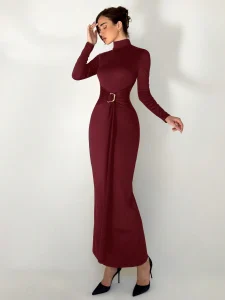 فستان Aloruh نسائي طويل، Slim Fit بياقة عالية وخصر محدد للخريف والشتاء، مناسب كإطلالة يومية أنيقة أو للمناسبات الخاصة 3 1727582316e927d018b5f23f8f0a98a7320cf4cf18