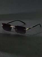 نظارة رجالية، إطار صغير، بدون حواف، أسود، Y2K، أنيق، صيف، قيادة، سفر، شاطئ، إطلالة عصرية