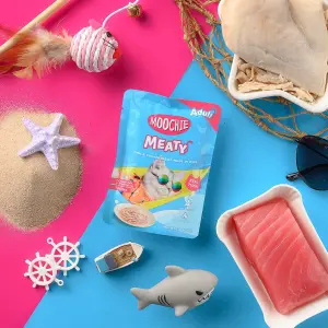 Moochie MEATY Tuna & Chicken Breast Recipe in Jelly for Adult Cats- 70 gms، طعام قطط بالغ رطب من موشي، تونة وصدر دجاج في جيلي 70 جم 2 200018 3