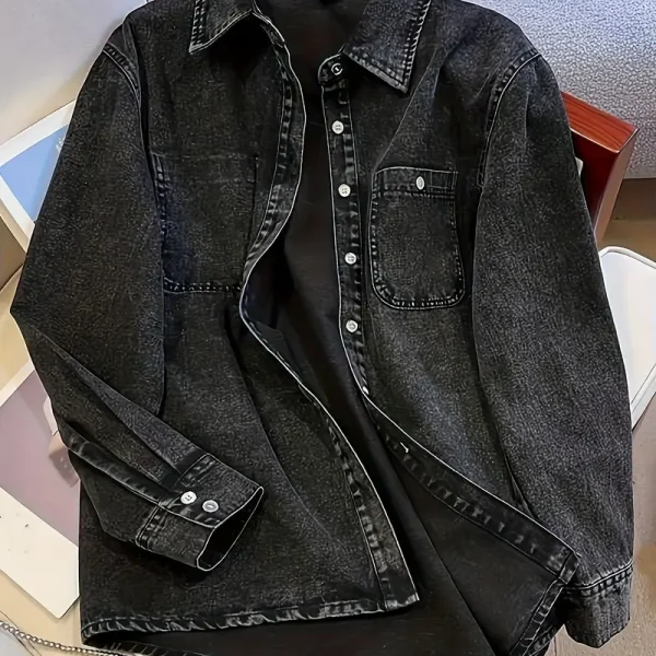 شيميز نسائي أسود كلاسيكي واسع، شيميز كاجوال بأكمام طويلة وأزرار