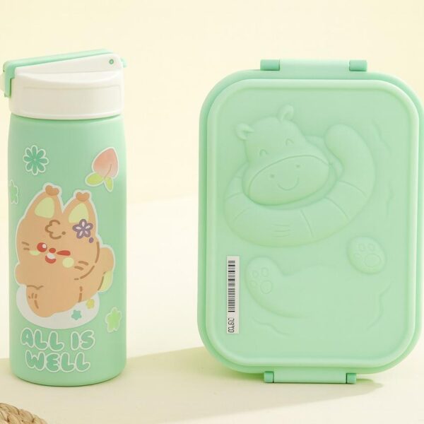 طقم لانش بوكس وزجاجة حرارية، لانش بوكس أطفال، زجاجة مياه حرارية، طقم أطفال مدرسي، علبة طعام وزجاجة، لانش بوكس كرتوني، أدوات طعام مدرسية، طقم طعام للرحلات، لانش بوكس وزجاجة متعددة الألوان، أدوات أطفال