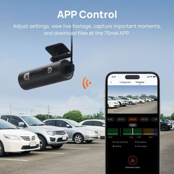 70Mai Dash Camera For Cars, 1080P, 130° Wide Angle, Built-In Wifi Dash Cam, Emergency Recording, App Control Dashboard, Car Camera Recorder With Night Vision, G-Sensor, Car Dvr, Hbv00000He474