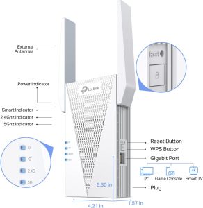 TP-Link AX3000 WiFi 6 Range Extender Signal Booster for Home(RE715X), Dual Band WiFi Repeater, Internet Extender with Gigabit Ethernet Port, Access Point, APP Setup, OneMesh Compatible