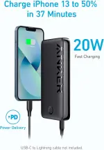 Anker Power Bank, 20W Portable Charger with USB-C Fast Charging, 335 (PowerCore 20K), Works for iPhone 16/15/14 Series, Samsung, iPad Pro, AirPods, Apple Watch, Huawei, Xiaomi, Redmi, Vivo, Oppo