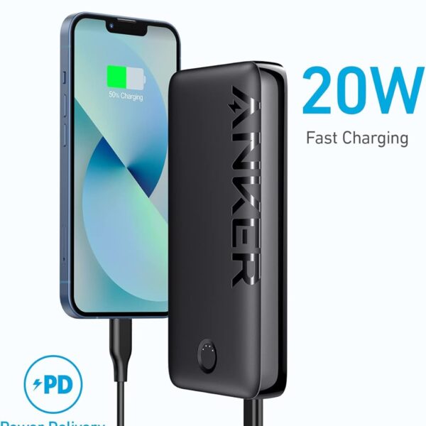 Anker Power Bank, 20W Portable Charger with USB-C Fast Charging, 335 (PowerCore 20K), Works for iPhone 16/15/14 Series, Samsung, iPad Pro, AirPods, Apple Watch, Huawei, Xiaomi, Redmi, Vivo, Oppo