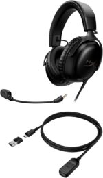 HyperX Cloud III – Wired Gaming Headset, PC, PS5, Xbox Series X|S, Angled 53mm Drivers, DTS, Memory Foam, Durable Frame, Ultra-Clear 10mm Mic, USB-C, USB-A, 3.5mm – Black
