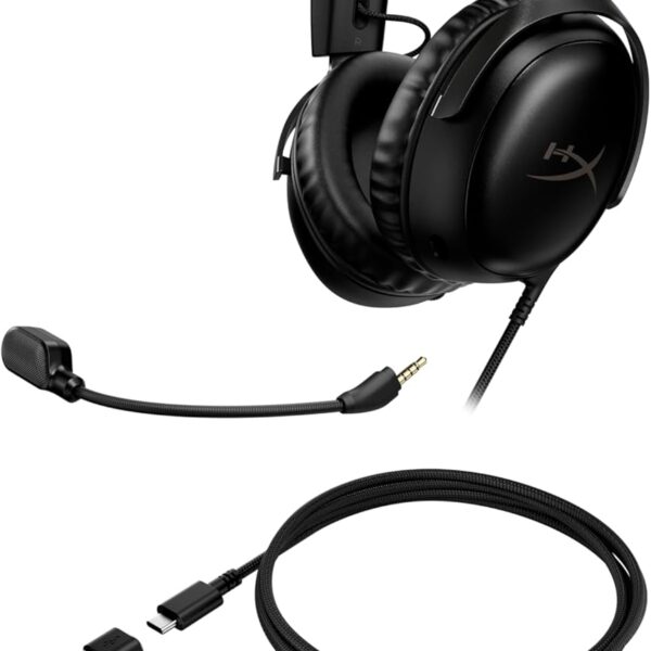 HyperX Cloud III – Wired Gaming Headset, PC, PS5, Xbox Series X|S, Angled 53mm Drivers, DTS, Memory Foam, Durable Frame, Ultra-Clear 10mm Mic, USB-C, USB-A, 3.5mm – Black