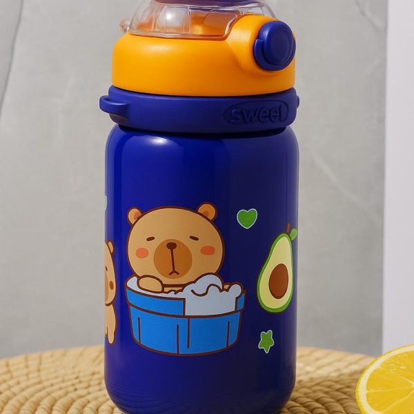 زجاجة مياه للأطفال بتصميم دب كرتوني، آمنة وصحية وبألوان متنوعة