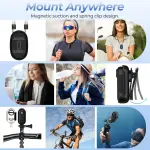 Key Features: 4K Ultra HD Video: Records in 4K, 2K, and 1080p with clear and sharp image quality. 1080p recording: up to 150 minutes 2K recording: up to 120 minutes 4K recording: up to 90 minutes Compact & Lightweight: Ultra-portable design weighing only 35.7 grams, easy to carry or mount anywhere. Waterproof Protection: IPX7 rating – splash-proof and safe against accidental submersion up to 1 meter for 30 minutes. Includes a waterproof housing for underwater recording up to 40 meters (131 feet). Hands-Free POV Recording: Comes with multiple mounts and accessories for helmets, bikes, or clothing, perfect for sports and action shots. Battery & Power: 800 mAh rechargeable lithium battery. Supports recording while charging for longer sessions. Storage: Comes with a 32GB memory card, ready to record straight out of the box. Mounting Options: Magnetic accessories, clips, and lanyards to easily attach to helmets, handlebars, or clothing.