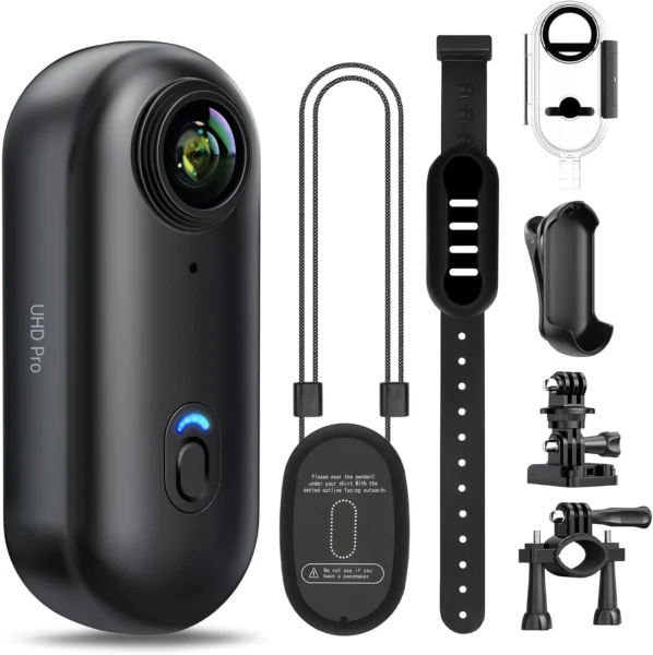 Key Features: 4K Ultra HD Video: Records in 4K, 2K, and 1080p with clear and sharp image quality. 1080p recording: up to 150 minutes 2K recording: up to 120 minutes 4K recording: up to 90 minutes Compact & Lightweight: Ultra-portable design weighing only 35.7 grams, easy to carry or mount anywhere. Waterproof Protection: IPX7 rating – splash-proof and safe against accidental submersion up to 1 meter for 30 minutes. Includes a waterproof housing for underwater recording up to 40 meters (131 feet). Hands-Free POV Recording: Comes with multiple mounts and accessories for helmets, bikes, or clothing, perfect for sports and action shots. Battery & Power: 800 mAh rechargeable lithium battery. Supports recording while charging for longer sessions. Storage: Comes with a 32GB memory card, ready to record straight out of the box. Mounting Options: Magnetic accessories, clips, and lanyards to easily attach to helmets, handlebars, or clothing.
