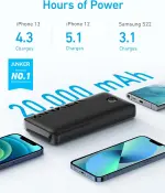 Anker Power Bank, 20W Portable Charger with USB-C Fast Charging, 335 (PowerCore 20K), Works for iPhone 16/15/14 Series, Samsung, iPad Pro, AirPods, Apple Watch, Huawei, Xiaomi, Redmi, Vivo, Oppo
