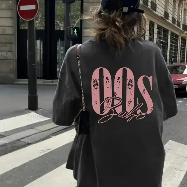 تيشيرت نسائي رمادي داكن برقبة مستديرة، بوليستر ناعم ومطاطي، قميص يومي للنساء