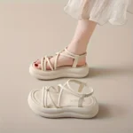 صندل نسائي صيفي بكعب مريح، تصميم عصري بحزام متقاطع ونعل PU متين