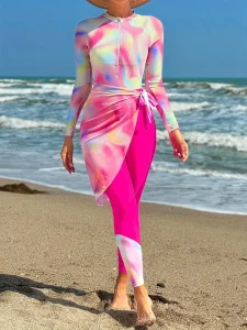 طقم سباحة نسائي 3 قطع كامل، وردي وفوشيا بتصميم مريح ومقاوم لأشعة الشمس 1 7d615359 d1d3 470f 8757 43287a12adaf