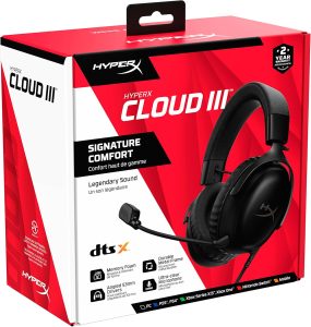 HyperX Cloud III – Wired Gaming Headset, PC, PS5, Xbox Series X|S, Angled 53mm Drivers, DTS, Memory Foam, Durable Frame, Ultra-Clear 10mm Mic, USB-C, USB-A, 3.5mm – Black