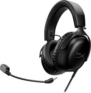 HyperX Cloud III – Wired Gaming Headset, PC, PS5, Xbox Series X|S, Angled 53mm Drivers, DTS, Memory Foam, Durable Frame, Ultra-Clear 10mm Mic, USB-C, USB-A, 3.5mm – Black
