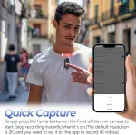 Key Features: 4K Ultra HD Video: Records in 4K, 2K, and 1080p with clear and sharp image quality. 1080p recording: up to 150 minutes 2K recording: up to 120 minutes 4K recording: up to 90 minutes Compact & Lightweight: Ultra-portable design weighing only 35.7 grams, easy to carry or mount anywhere. Waterproof Protection: IPX7 rating – splash-proof and safe against accidental submersion up to 1 meter for 30 minutes. Includes a waterproof housing for underwater recording up to 40 meters (131 feet). Hands-Free POV Recording: Comes with multiple mounts and accessories for helmets, bikes, or clothing, perfect for sports and action shots. Battery & Power: 800 mAh rechargeable lithium battery. Supports recording while charging for longer sessions. Storage: Comes with a 32GB memory card, ready to record straight out of the box. Mounting Options: Magnetic accessories, clips, and lanyards to easily attach to helmets, handlebars, or clothing.