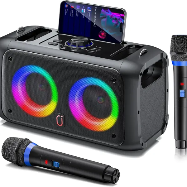 ♪ 【Versatile Karaoke Entertainment System】: This karaoke system connects with Bluetooth 5.0 for stable, long-range audio streaming, making it perfect for birthdays parties and home gatherings. It supports various media inputs, including Micro TF cards, USB drives, and AUX. The groove design on the karaoke machine allows you to place your phone. Its versatility makes it an excellent choice for home entertainment,and educational uses. ♪ 【Exceptional Sound Quality】: Experience exceptional audio with our Portable Bluetooth karaoke singing machine, featuring a 6.5-inch speaker and advanced bass technology for clear, sound and balanced volume. Ideal for all gatherings, ensuring high-quality, distortion-free music and vocal performances. Perfect for indoor and outdoor use, it transforms any event into a memorable concert experience, making it the ultimate entertainment choice for music lovers. ♪ 【Lightweight and easy to use】:Set up and start singing in minutes! A user-friendly interface make this portable bluetooth karaoke machine perfect for all ages. Its compact, portable size means you can easily take it anywhere. Powered by a high-capacity 3.7V/5200mAh rechargeable lithium-ion battery, it's energy-efficient, offering 6-8 hours of continuous music playback on a full charge and up to 10 hours of normal use. ♪ 【TWS Mode】Experience immersive sound with our cutting-edge karaoke machine, featuring advanced TWS (True Wireless Stereo) technology. Connect two bluetooth singing speakers to create a powerful stereo system, enveloping you in rich, synchronized sound, promising an unparalleled music experience. Plus, with our commitment to satisfaction, enjoy a worry-free purchase with a one-year warranty and dedicated customer support for any inquiries or issues. ♪ 【Dynamic LED Lights】The karaoke speaker, with its six vibrant color disco light modes, turns any space into an enthralling concert venue. Ideal for family gatherings or outdoor parties, the LED lights sync with the music's rhythm, crafting a captivating visual experience.The perfect gift for all ages, its portable design, easy-to-use features and brilliant LED lights make it suitable for both children and adults.