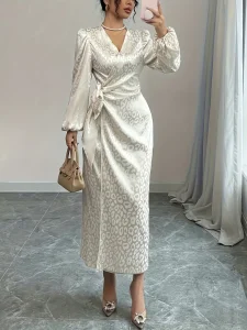 فستان دانتيل نسائي ساتان ناعم بطبعة دانتيل وطوق خصر، لإطلالة أنثوية تدوم طوال المواسم، مثالي للمناسبات العادية والرسمية 1 9377a00f 31fc 4142 a6f4 1099ddba8d83