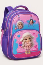 شنطة مدرسية، للبنات، شنطة مدرسية، دمية كرتونية، بينك، تركواز، طبعات قلوب ونجوم، سحاب واسع، جيوب جانبية، تخزين منظم، مدرسة