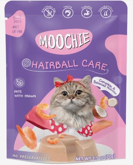 Moochie Cat Food Pate with Prawn، Hairball Care Pouch 70 g