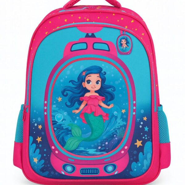 شنطة مدرسية بنات حورية البحر، حقيبة ابتدائي فوشيا وأزرق، ألوان زاهية
