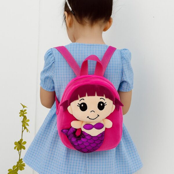 شنطة ظهر بناتي قطيفة حورية البحر، بألوان متنوعة ثلاثية الأبعاد للحضانة، ألوان زاهية