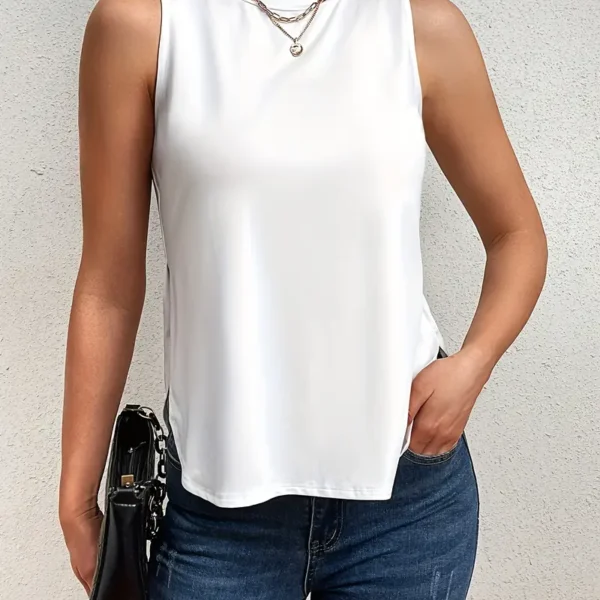 بلوزة نسائية كاجوال بيضاء بدون أكمام، خفيفة وأنيقة لصيف مريح
