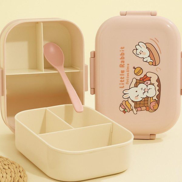 علبة لانش بوكس للأطفال مقسمة بألوان متعددة ورسومات متنوعة مع ملعقة