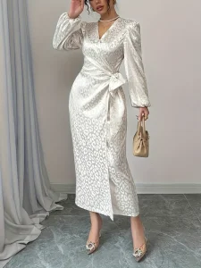 فستان دانتيل نسائي ساتان ناعم بطبعة دانتيل وطوق خصر، لإطلالة أنثوية تدوم طوال المواسم، مثالي للمناسبات العادية والرسمية 5 f19d41c9 3686 40b4 925b 3b9df19dba41