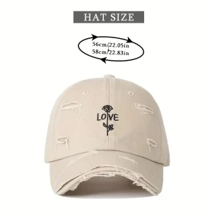 قبعة بيسبول نسائية بيضاء مطرزة بتصميم وردة وكلمة LOVE، خفيفة قابلة للتعديل للجولف والأنشطة الصيفية 1 29eab7fa 101a 4508 955b 6b0ace9cb0a2