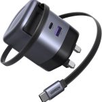 UGREEN 65W Type C Fast Charger with Retractable USB Cable, 3 Ports GaN Laptop Adapter, Compatible for MacBook Air, HP, Lenovo, Dell, iPad, HONOR Pad, iPhone 17/16/15/14 Pro Max, Samsung S25, S24, S23