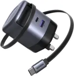 UGREEN 65W Type C Fast Charger with Retractable USB Cable, 3 Ports GaN Laptop Adapter, Compatible for MacBook Air, HP, Lenovo, Dell, iPad, HONOR Pad, iPhone 17/16/15/14 Pro Max, Samsung S25, S24, S23