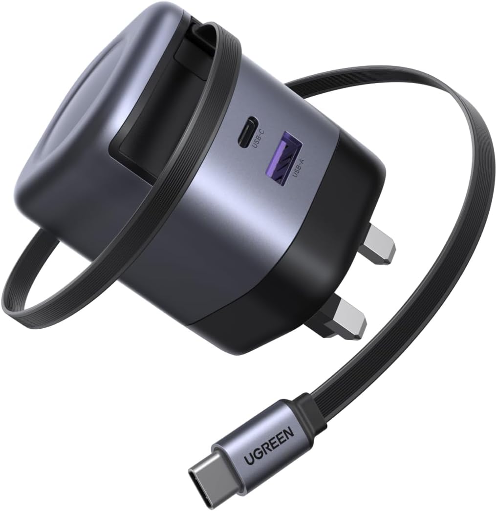 UGREEN 65W Type C Fast Charger with Retractable USB Cable, 3 Ports GaN Laptop Adapter, Compatible for MacBook Air, HP, Lenovo, Dell, iPad, HONOR Pad, iPhone 17/16/15/14 Pro Max, Samsung S25, S24, S23 UGREEN 65W Type C Fast Charger with Retractable USB Cable, 3 Ports GaN Laptop Adapter, Compatible for MacBook Air, HP, Lenovo, Dell, iPad, HONOR Pad, iPhone 17/16/15/14 Pro Max, Samsung S25, S24, S23