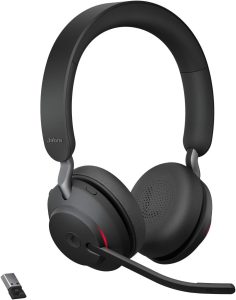 Jabra Evolve2 65 Wireless PC Headset - Noise Cancelling Microsoft Teams Certified Stereo Headphones With Long-Lasting Battery - USB-A Bluetooth Adapter - Black